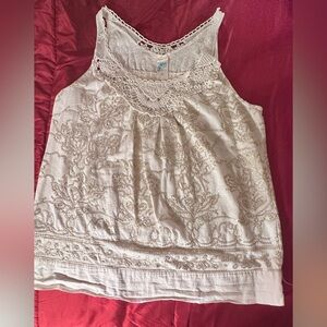 Embroidered Off White Sleeveless Embroidered Sequin XL Top